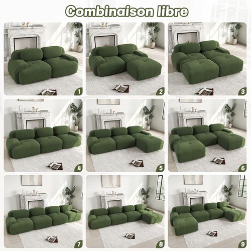 Canapé Modulable, 2 Places, Avec Accoudoirs, Revêtement En Velours Côtelé, Vert