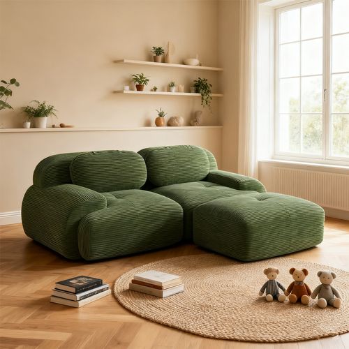 Canapé Modulable, 2 Places, Avec Accoudoirs, Revêtement En Velours Côtelé, Vert