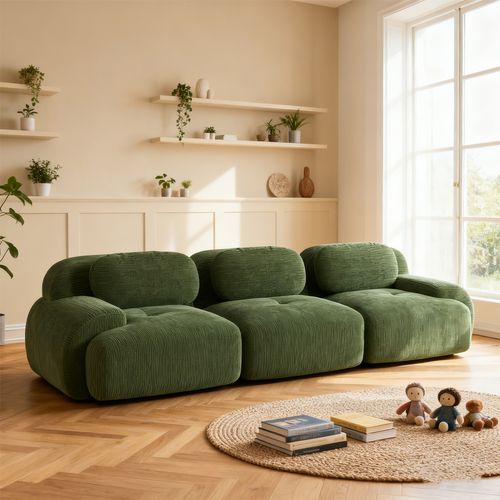 Canapé Modulable, 3 Places, Avec Accoudoirs, Revêtement En Velours Côtelé, Vert