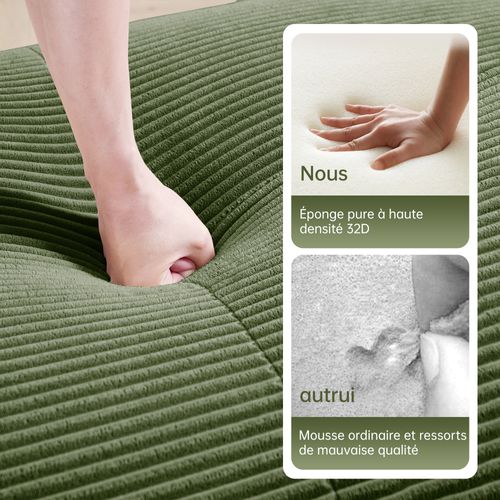 Canapé Modulable, 3 Places, Avec Accoudoirs, Revêtement En Velours Côtelé, Vert