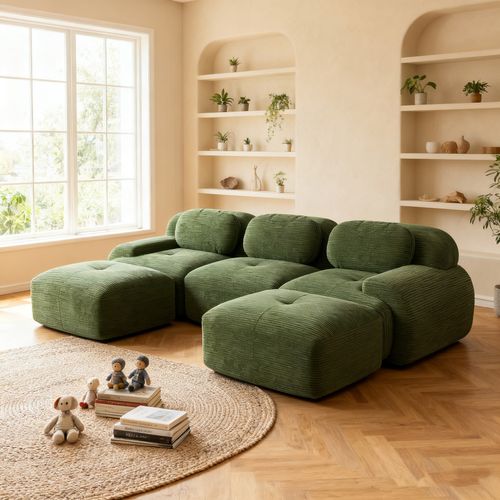 Canapé Modulable, 3 Places, Avec Accoudoirs, Revêtement En Velours Côtelé, Vert