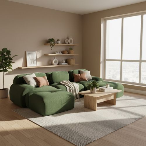 Canapé Modulable, 3 Places, Avec Accoudoirs, Revêtement En Velours Côtelé, Vert