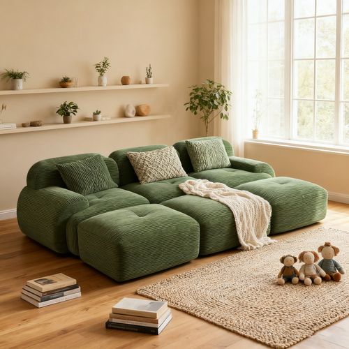 Canapé Modulable, 3 Places, Avec Accoudoirs, Revêtement En Velours Côtelé, Vert