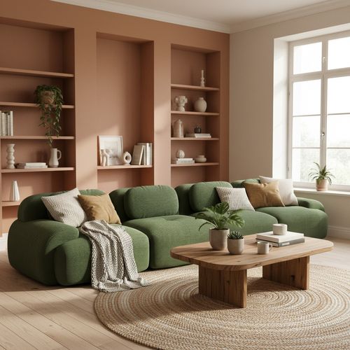 Canapé Modulable, 4 Places, Avec Accoudoirs, Revêtement En Velours Côtelé, Vert