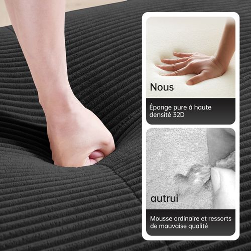 Canapé Modulable, 2 Places, Avec Accoudoirs, Revêtement En Velours Côtelé, Noir