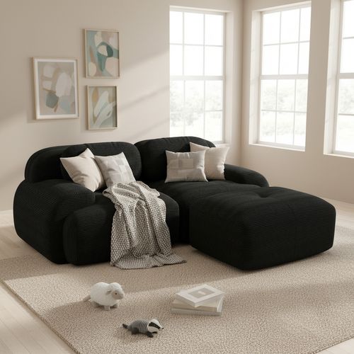 Canapé Modulable, 2 Places, Avec Accoudoirs, Revêtement En Velours Côtelé, Noir