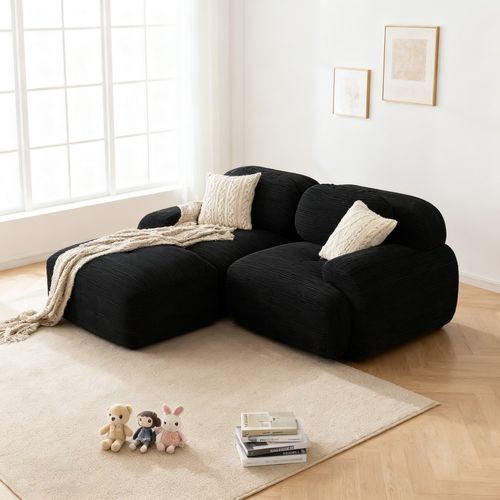 Canapé Modulable, 2 Places, Avec Accoudoirs, Revêtement En Velours Côtelé, Noir