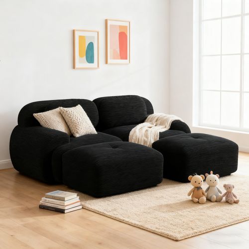 Canapé Modulable, 2 Places, Avec Accoudoirs, Revêtement En Velours Côtelé, Noir