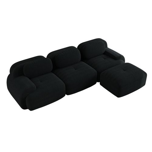 Canapé Modulable, 3 Places, Avec Accoudoirs, Revêtement En Velours Côtelé, Noir