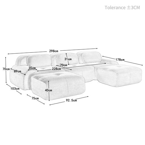Canapé Modulable, 3 Places, Avec Accoudoirs, Revêtement En Velours Côtelé, Noir