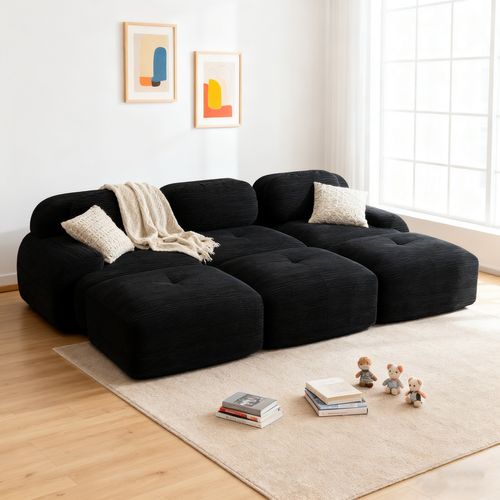 Canapé Modulable, 3 Places, Avec Accoudoirs, Revêtement En Velours Côtelé, Noir