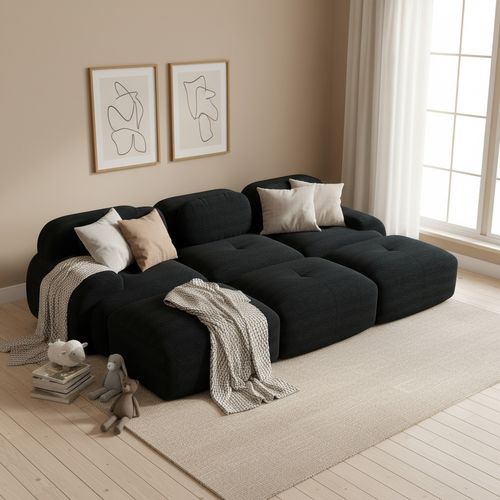 Canapé Modulable, 3 Places, Avec Accoudoirs, Revêtement En Velours Côtelé, Noir