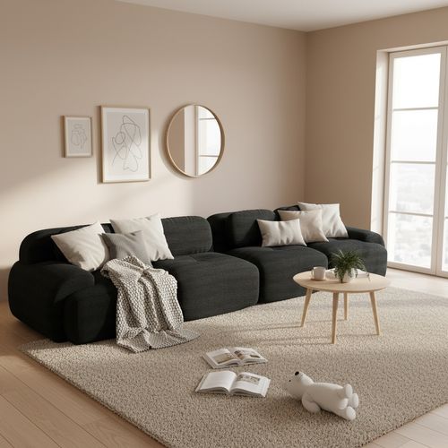 Canapé Modulable, 4 Places, Avec Accoudoirs, Revêtement En Velours Côtelé, Noir