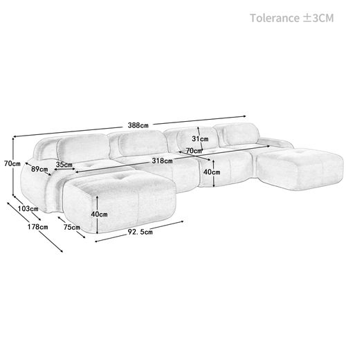 Canapé Modulable, 4 Places, Avec Accoudoirs, Revêtement En Velours Côtelé, Noir