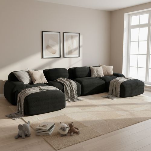 Canapé Modulable, 4 Places, Avec Accoudoirs, Revêtement En Velours Côtelé, Noir