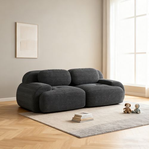 Canapé Modulable, 2 Places, Avec Accoudoirs, Revêtement En Velours Côtelé, Gris