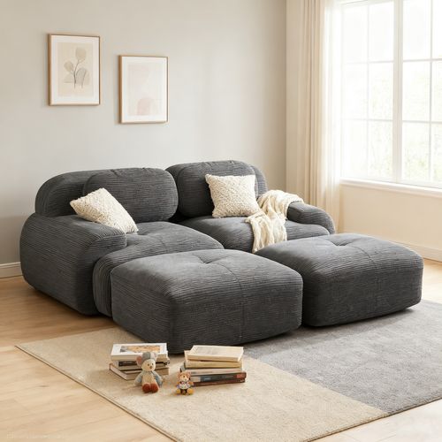 Canapé Modulable, 2 Places, Avec Accoudoirs, Revêtement En Velours Côtelé, Gris