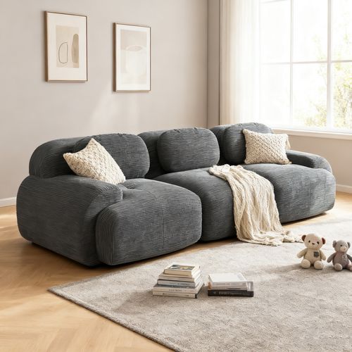 Canapé Modulable, 3 Places, Avec Accoudoirs, Revêtement En Velours Côtelé, Gris