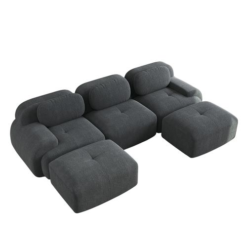 Canapé Modulable, 3 Places, Avec Accoudoirs, Revêtement En Velours Côtelé, Gris