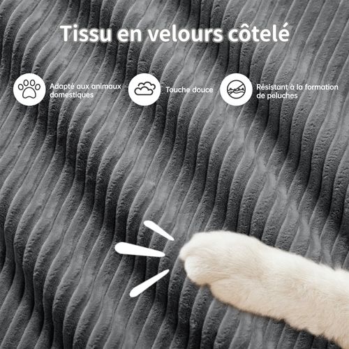 Canapé Modulable, 3 Places, Avec Accoudoirs, Revêtement En Velours Côtelé, Gris