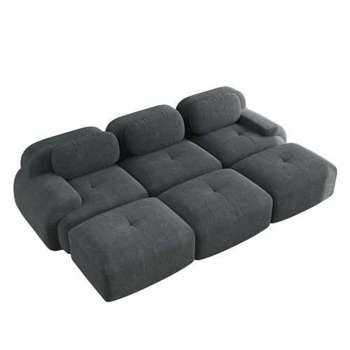 Canapé Modulable, 3 Places, Avec Accoudoirs, Revêtement En Velours Côtelé, Gris