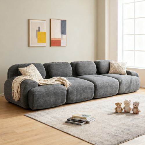 Canapé Modulable, 4 Places, Avec Accoudoirs, Revêtement En Velours Côtelé, Gris