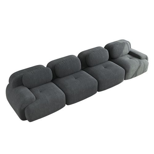 Canapé Modulable, 4 Places, Avec Accoudoirs, Revêtement En Velours Côtelé, Gris
