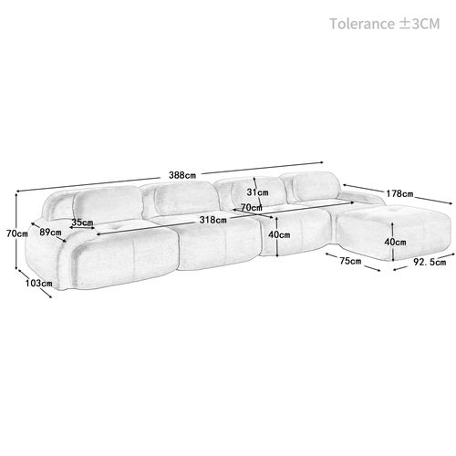 Canapé Modulable, 4 Places, Avec Accoudoirs, Revêtement En Velours Côtelé, Gris