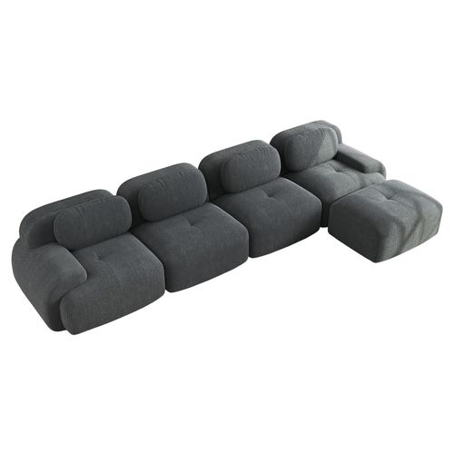 Canapé Modulable, 4 Places, Avec Accoudoirs, Revêtement En Velours Côtelé, Gris