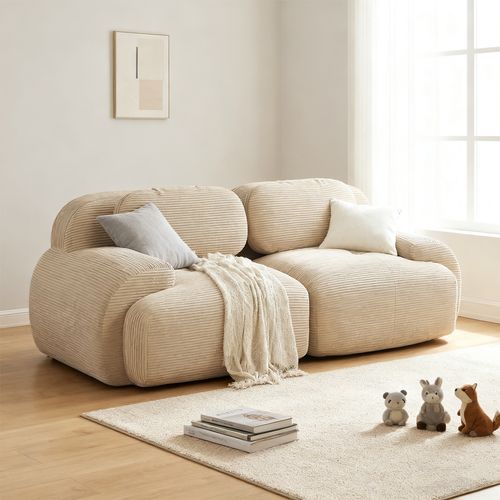 Canapé Modulable, 2 Places, Avec Accoudoirs, Revêtement En Velours Côtelé, Beige