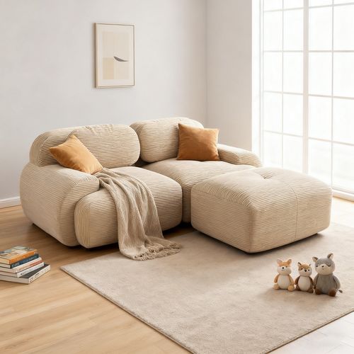 Canapé Modulable, 2 Places, Avec Accoudoirs, Revêtement En Velours Côtelé, Beige