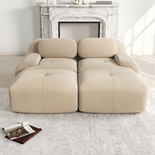 Canapé Modulable, 2 Places, Avec Accoudoirs, Revêtement En Velours Côtelé, Beige