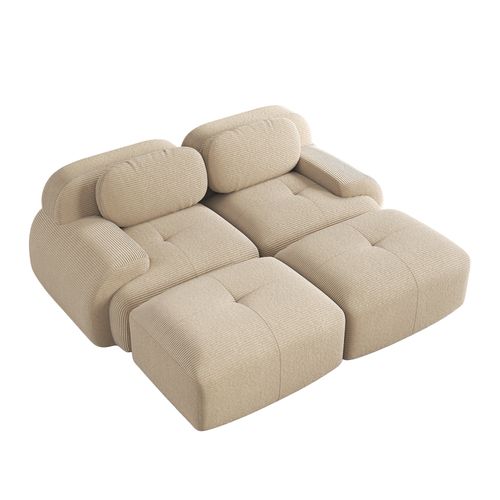 Canapé Modulable, 2 Places, Avec Accoudoirs, Revêtement En Velours Côtelé, Beige