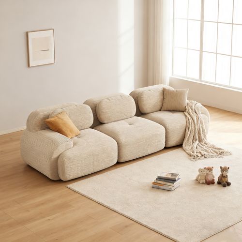 Canapé Modulable, 3 Places, Avec Accoudoirs, Revêtement En Velours Côtelé, Beige