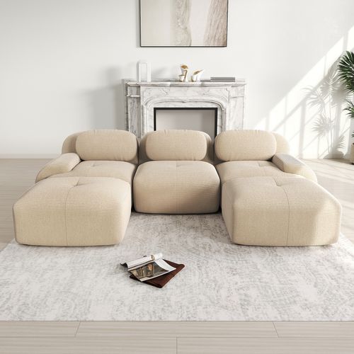 Canapé Modulable, 3 Places, Avec Accoudoirs, Revêtement En Velours Côtelé, Beige