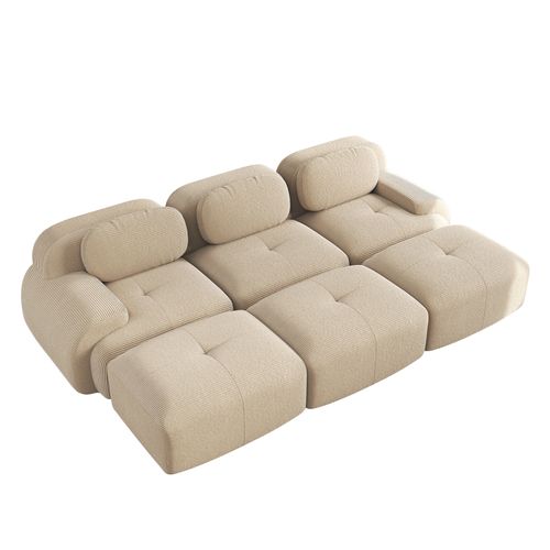 Canapé Modulable, 3 Places, Avec Accoudoirs, Revêtement En Velours Côtelé, Beige
