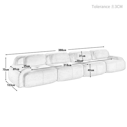 Canapé Modulable, 4 Places, Avec Accoudoirs, Revêtement En Velours Côtelé, Beige