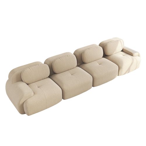 Canapé Modulable, 4 Places, Avec Accoudoirs, Revêtement En Velours Côtelé, Beige