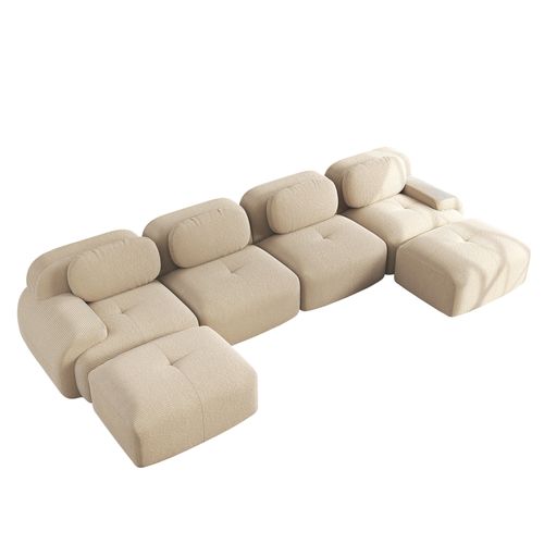 Canapé Modulable, 4 Places, Avec Accoudoirs, Revêtement En Velours Côtelé, Beige