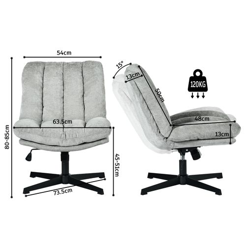 Chaise De Bureau Pivotant Avec Fonction D'inclinaison Et Hauteur Ajustable, Capacité 120 Kg, Gris