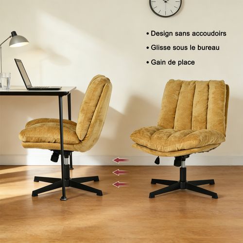 Chaise De Bureau Pivotant Avec Fonction D'inclinaison Et Hauteur Ajustable, Capacité 120 Kg, Jaune