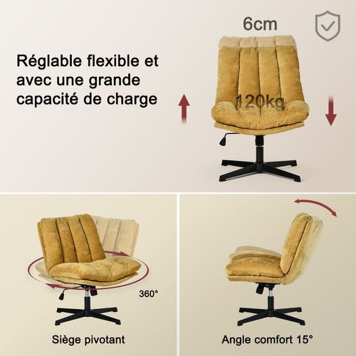 Chaise De Bureau Pivotant Avec Fonction D'inclinaison Et Hauteur Ajustable, Capacité 120 Kg, Jaune