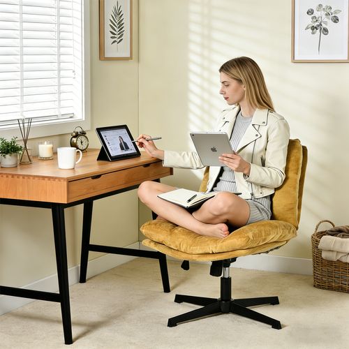 Chaise De Bureau Pivotant Avec Fonction D'inclinaison Et Hauteur Ajustable, Capacité 120 Kg, Jaune