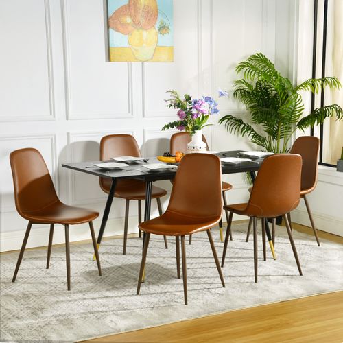 Lot De 6 Chaises De Salle à Manger Vintage Rembourrée En Simili Cuir, Marron