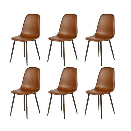 Lot De 6 Chaises De Salle à Manger Vintage Rembourrée En Simili Cuir, Marron