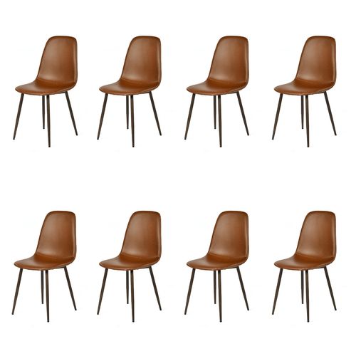 Lot De 8 Chaises De Salle à Manger Vintage Rembourrée En Simili Cuir, Marron