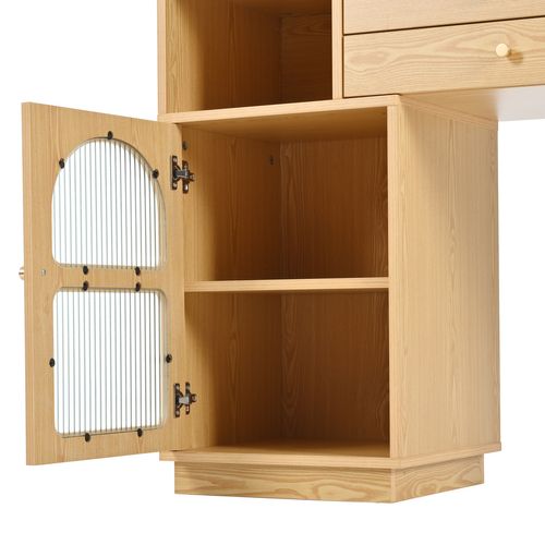 Coiffeuse en bois avec miroir LED 3 couleurs, style studio, 1 porte 2 tiroirs, idéale chambre