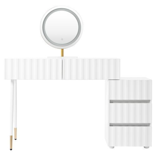 Coiffeuse Blanche Avec Miroir LED, 5 Tiroirs Spacieux, Idéale Pour Chambre