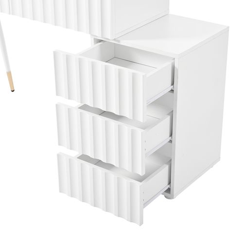 Coiffeuse Blanche Avec Miroir LED, 5 Tiroirs Spacieux, Idéale Pour Chambre