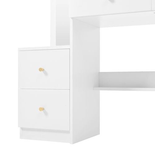 Coiffeuse 4-en-1 avec miroir plein pied et miroir rotatif, LED, poignées métal, blanc, avec tabouret